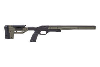 Oryx Sportsman Rifle Chassis for Ruger American SA in ODG is an aftermarket upgrade that improves accuracy and ergonomics for long distance shooting.